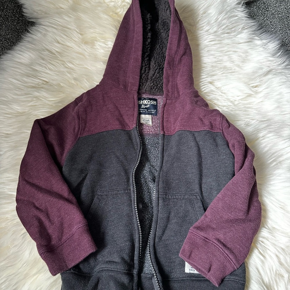 Oshkosh B'gosh Purple And Gray Hooded Jacket With Raglan Sleeves